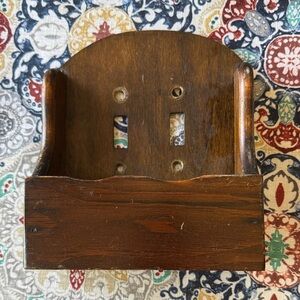 Vintage Wood Wall Pocket Organizer in Dark Brown